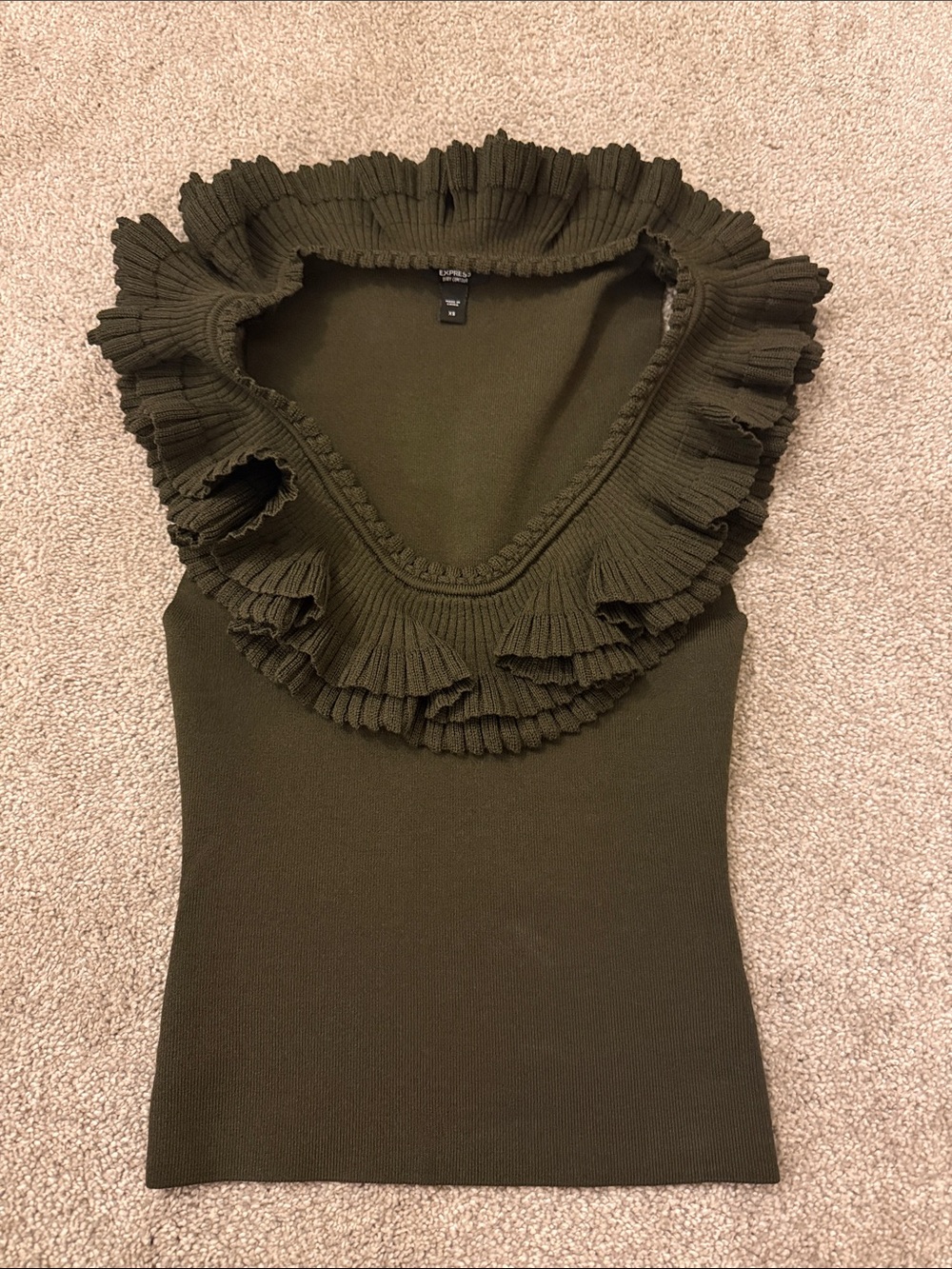 Express Olive Green Ruffle V-Neck Tank